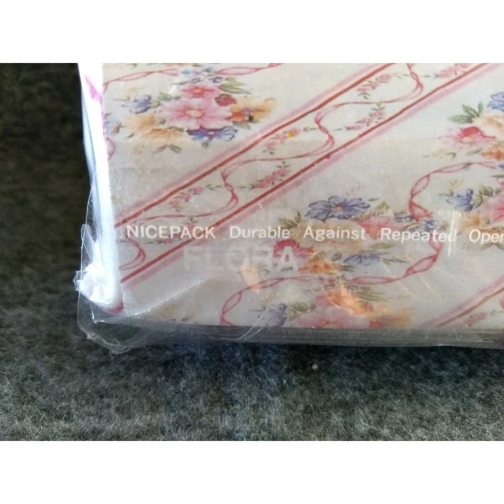 Signature Full Sheet Set 4Pc Flat Fitted 2‎ Pillowcases Flora Blue Pink Vtg NOS